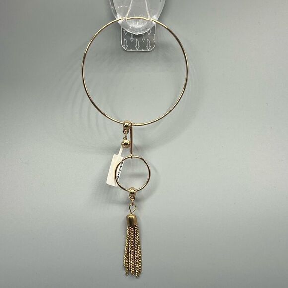 Gold-Tone Long Double Hoop Tassel Earrings - Picture 2 of 4